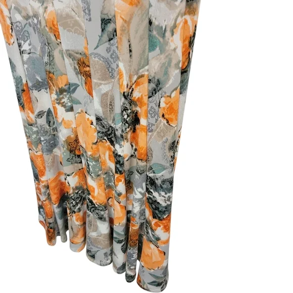 Marallis Canada Orange Floral Fashion Midi Dress With Matching Knit Cover Up  L - Picture 12 of 14